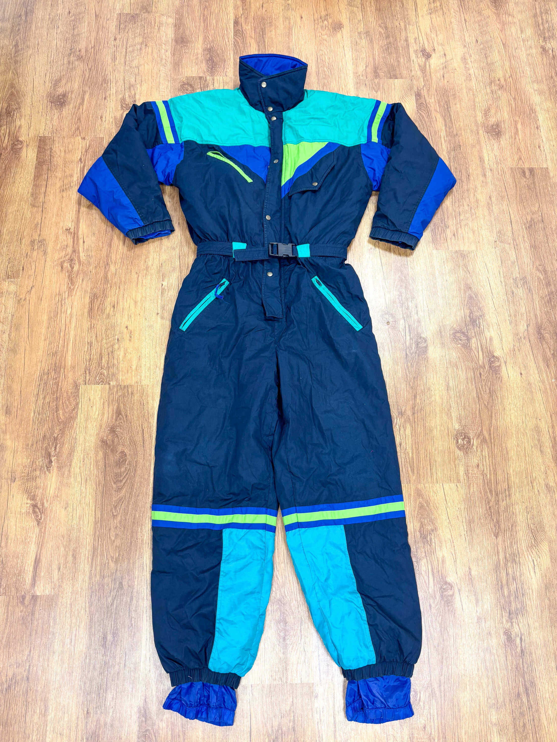 Vintage retro skipak - donkerblauw, blauw, turquoise, groen maat L/XL