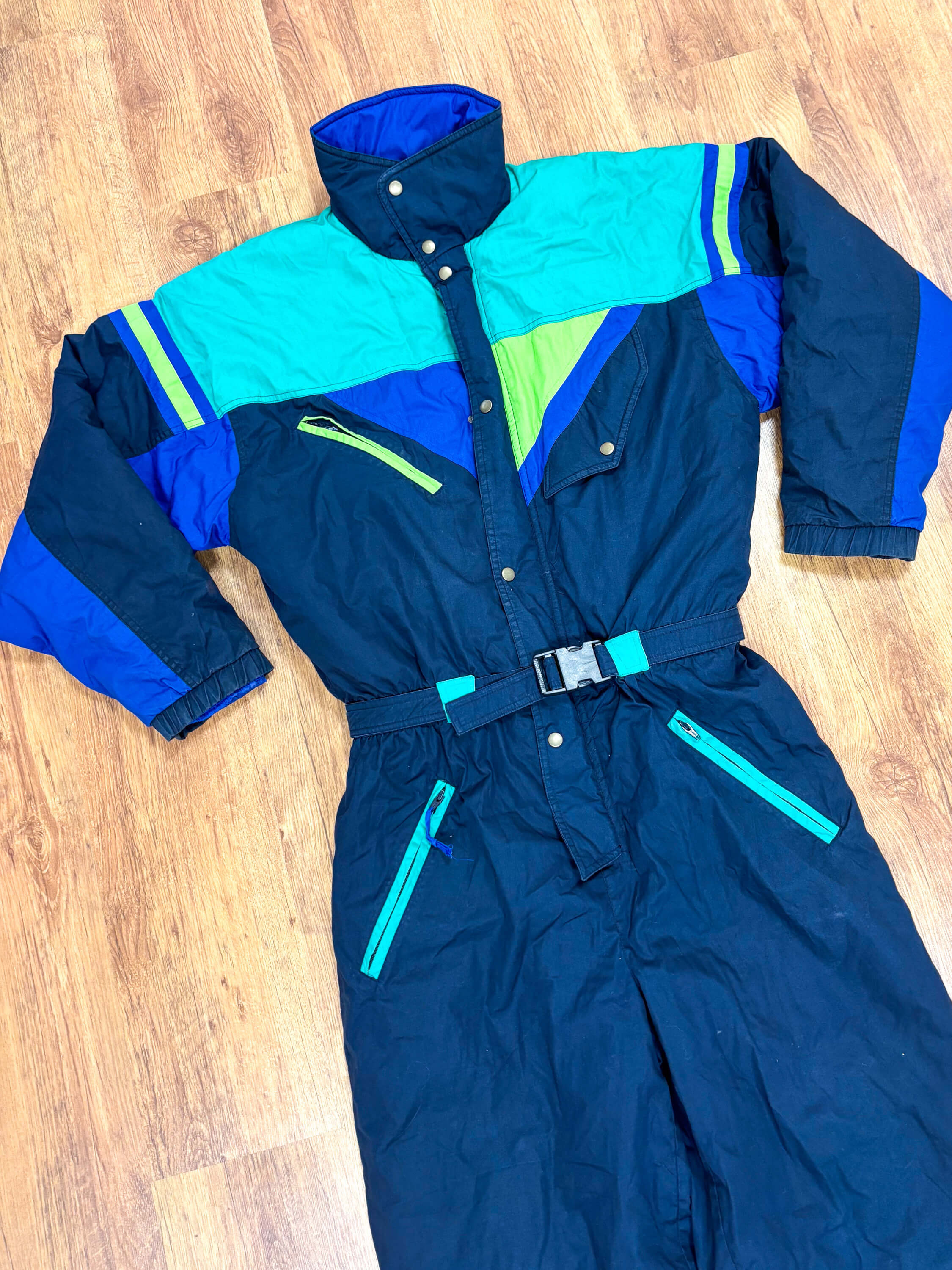Vintage retro skipak - donkerblauw, blauw, turquoise, groen maat L/XL