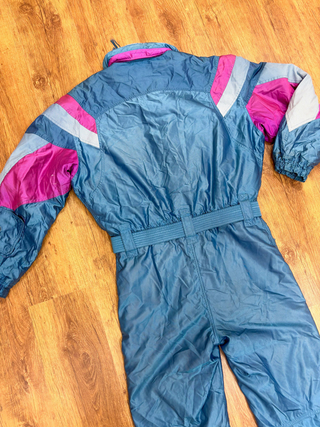 Vintage retro skipak - Ellesse shiny blauw, roze maat L/XL