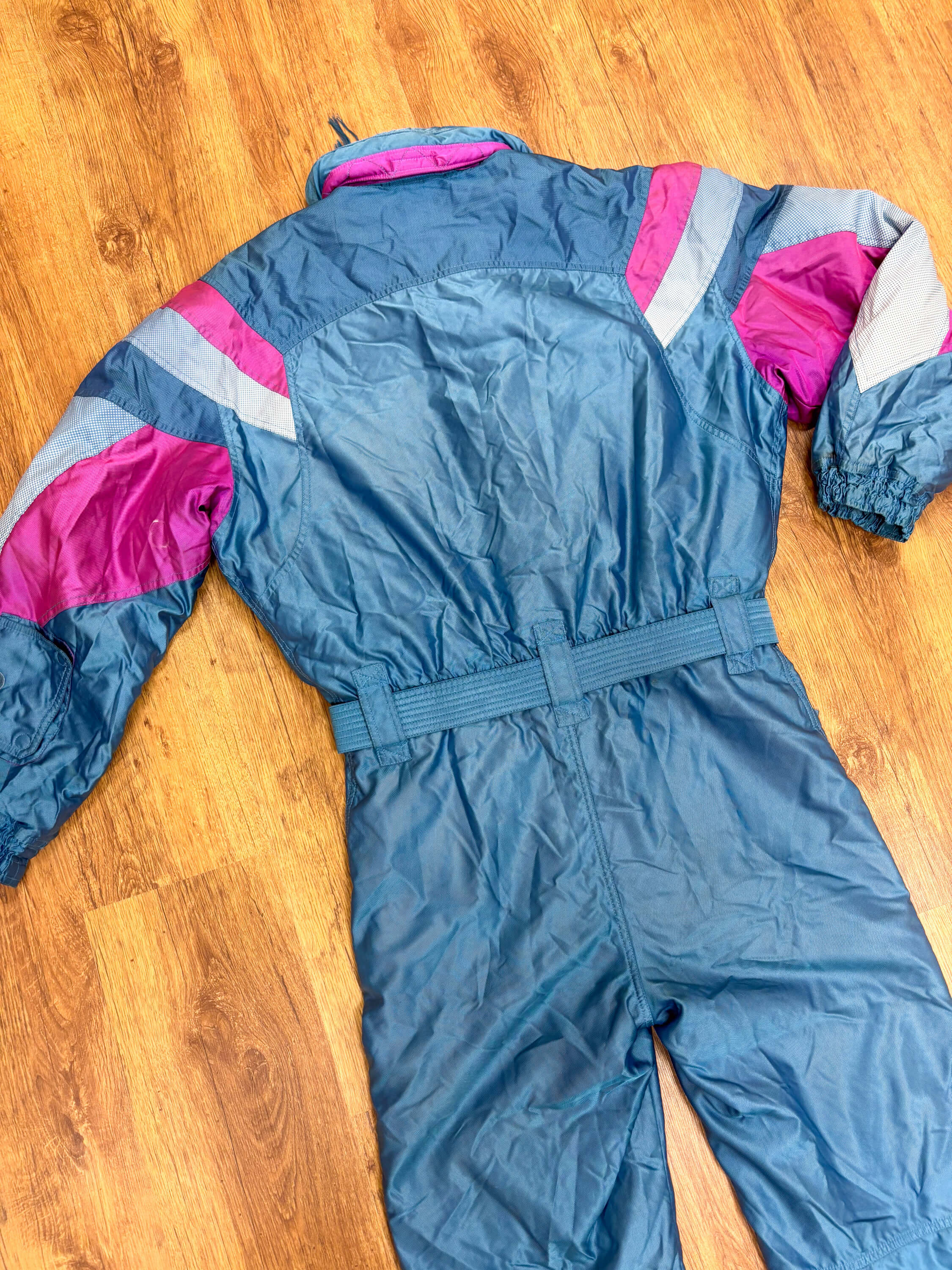 Vintage retro skipak - Ellesse shiny blauw, roze maat L/XL