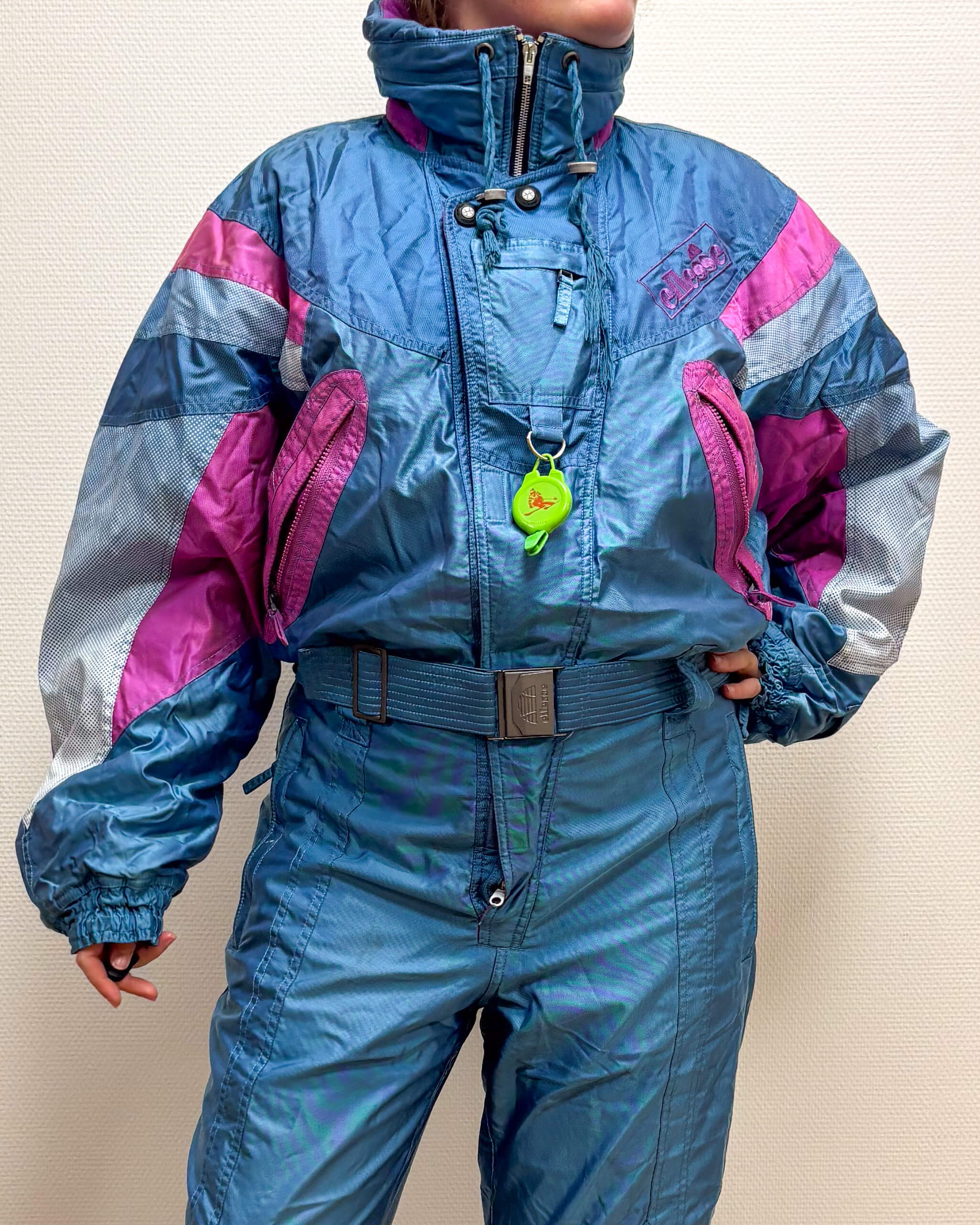 Vintage retro skipak - Ellesse shiny blauw, roze maat L/XL