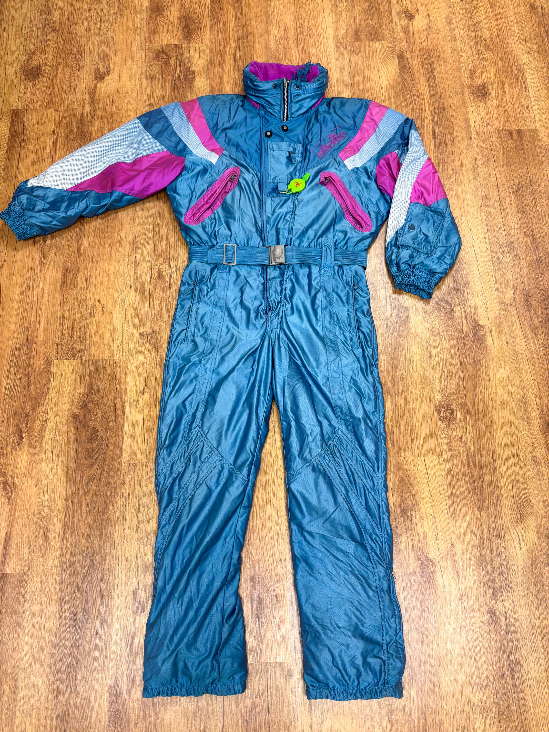 Vintage retro skipak - Ellesse shiny blauw, roze maat L/XL