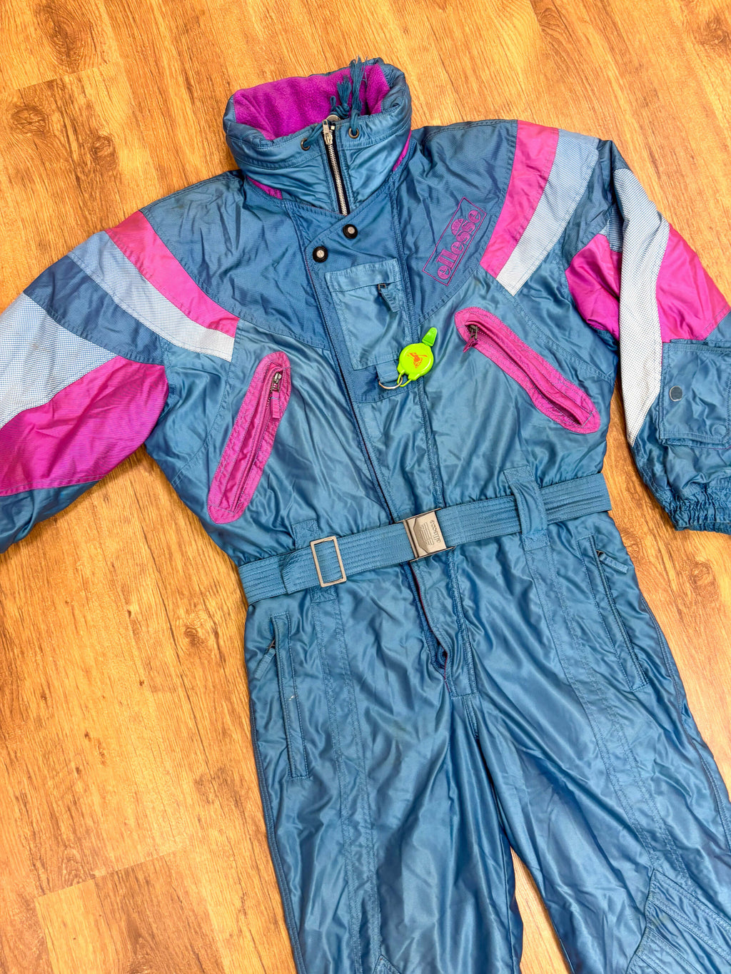 Vintage retro skipak - Ellesse shiny blauw, roze maat L/XL