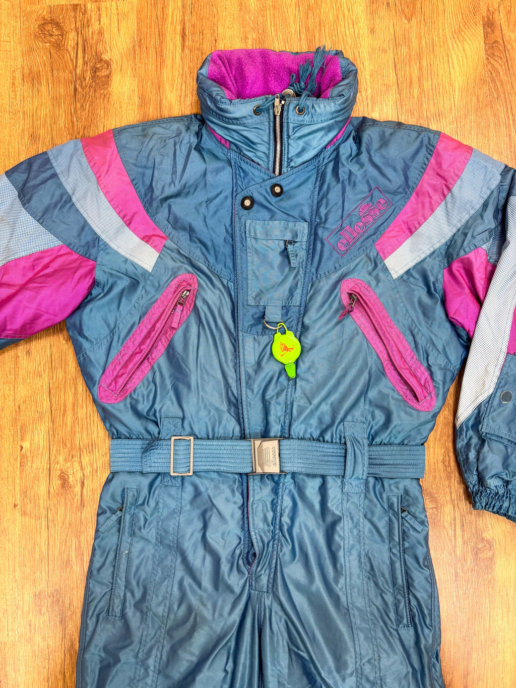 Vintage retro skipak - Ellesse shiny blauw, roze maat L/XL