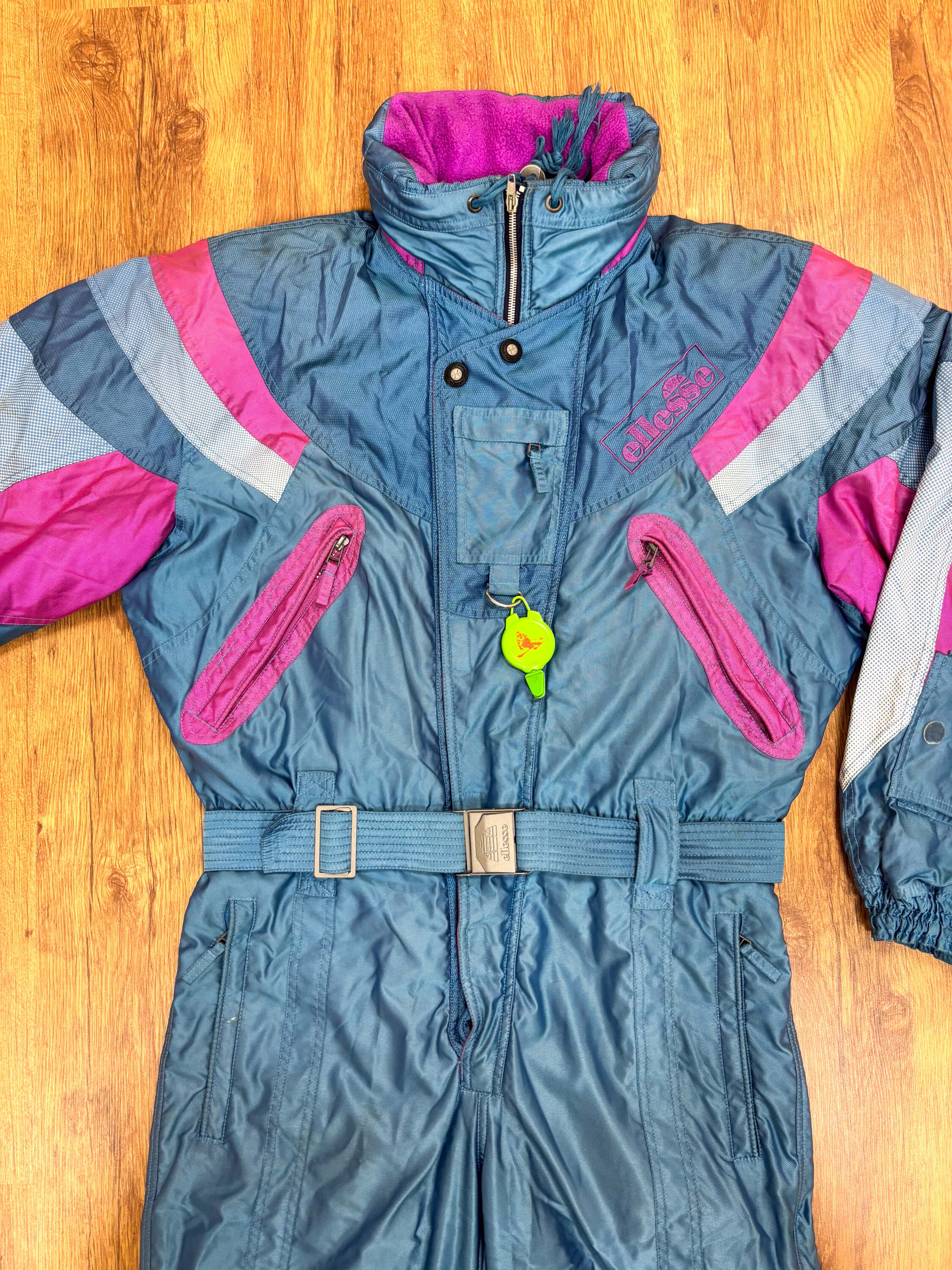 Vintage retro skipak - Ellesse shiny blauw, roze maat L/XL