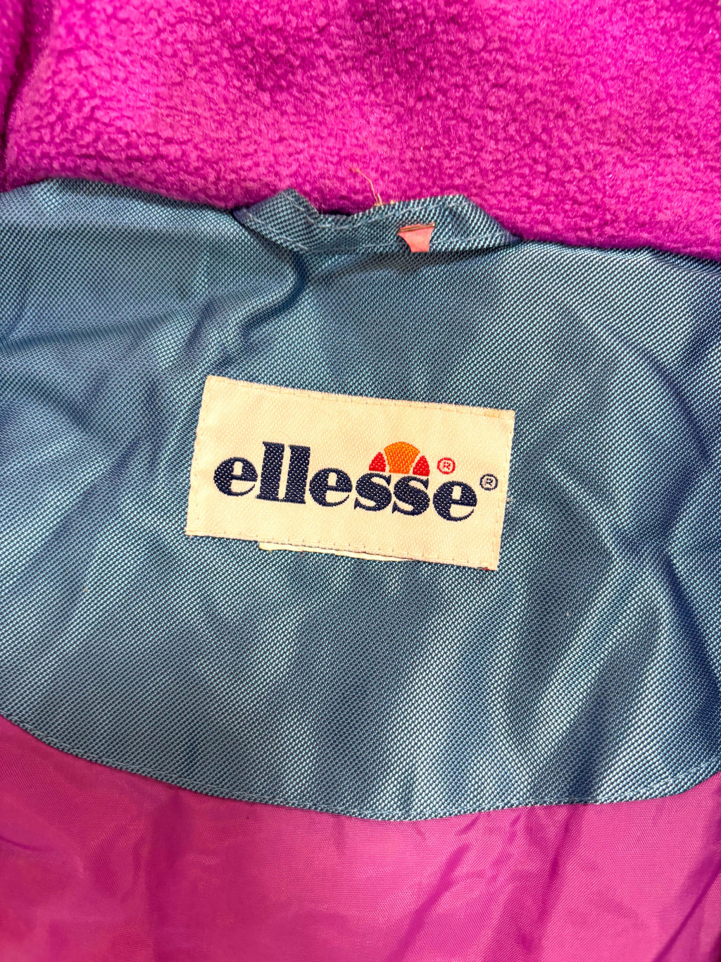 Vintage retro skipak - Ellesse shiny blauw, roze maat L/XL