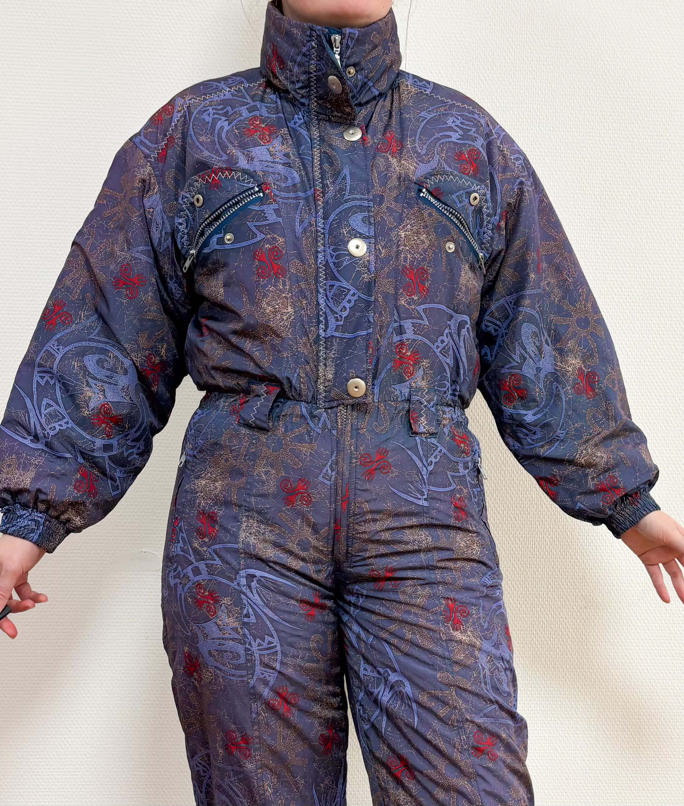 Vintage retro skipak - Etirel blauw, grijs, goud, rood maat S