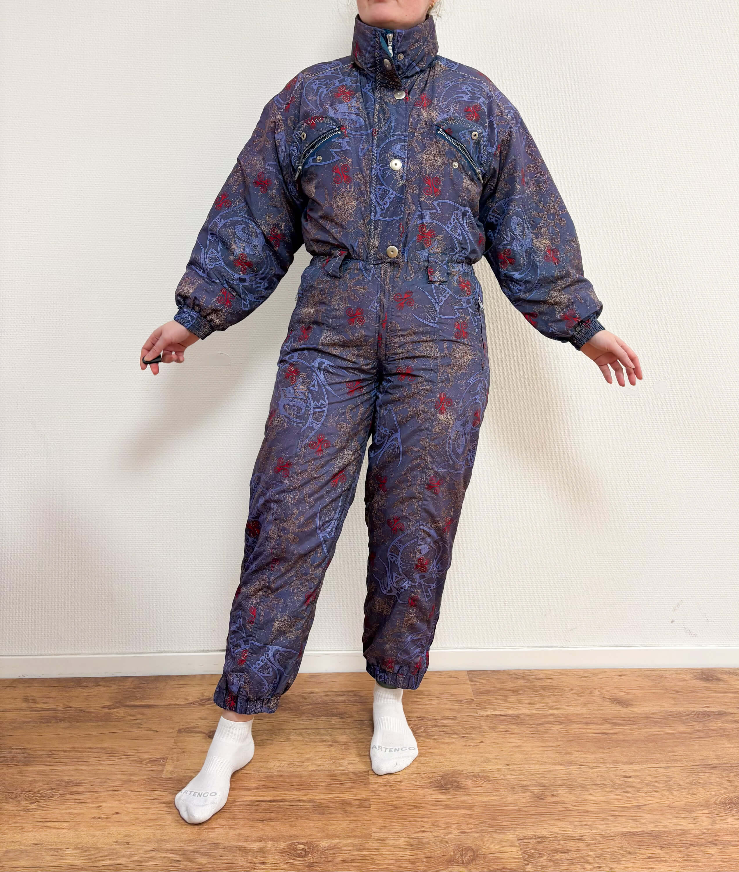 Vintage retro skipak - Etirel blauw, grijs, goud, rood maat S