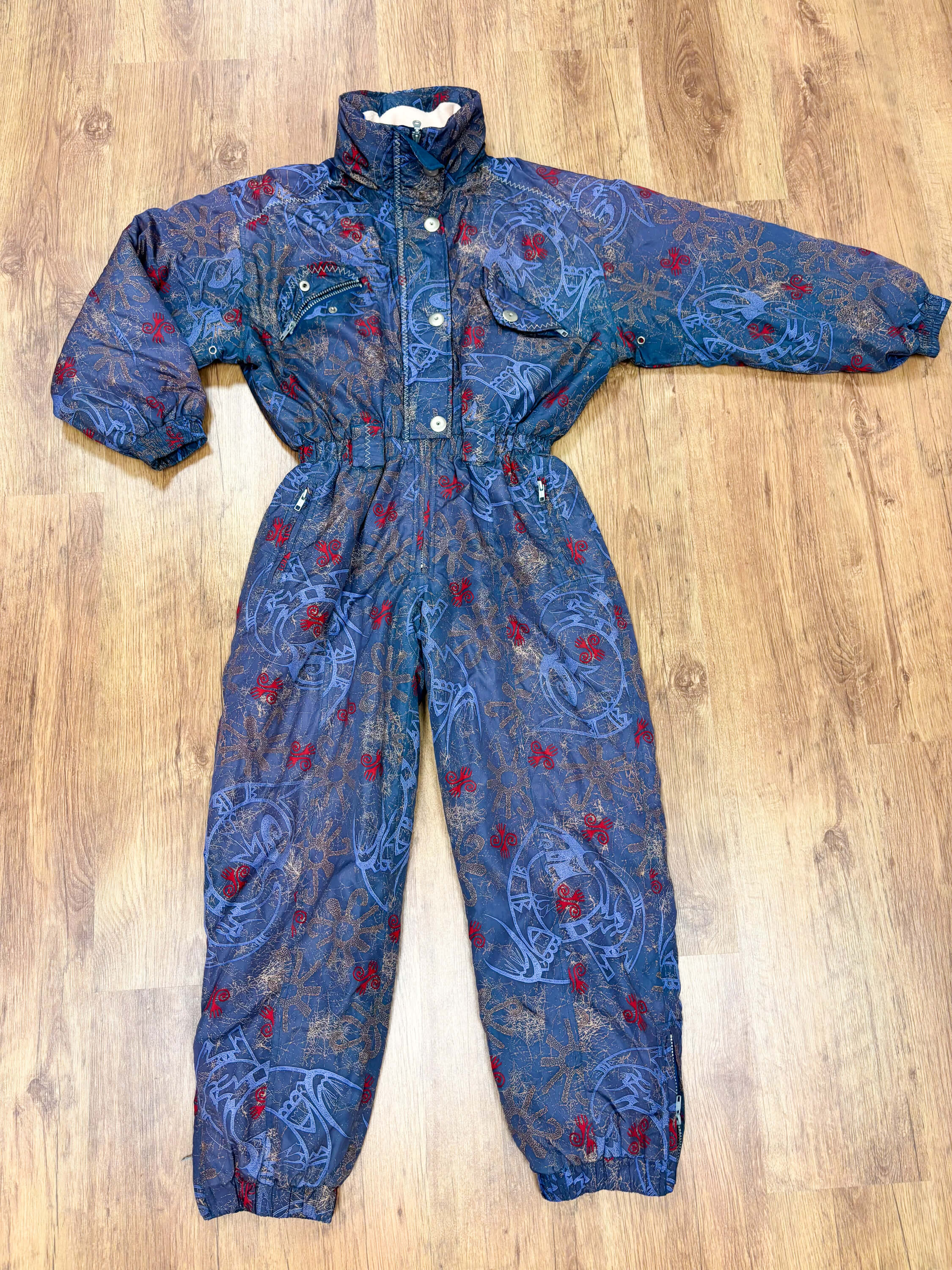 Vintage retro skipak - Etirel blauw, grijs, goud, rood maat S