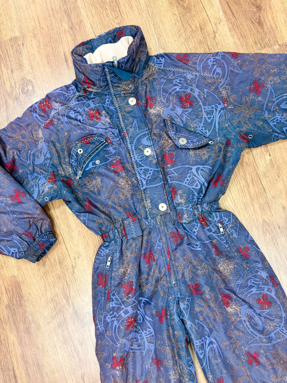 Vintage retro skipak - Etirel blauw, grijs, goud, rood maat S