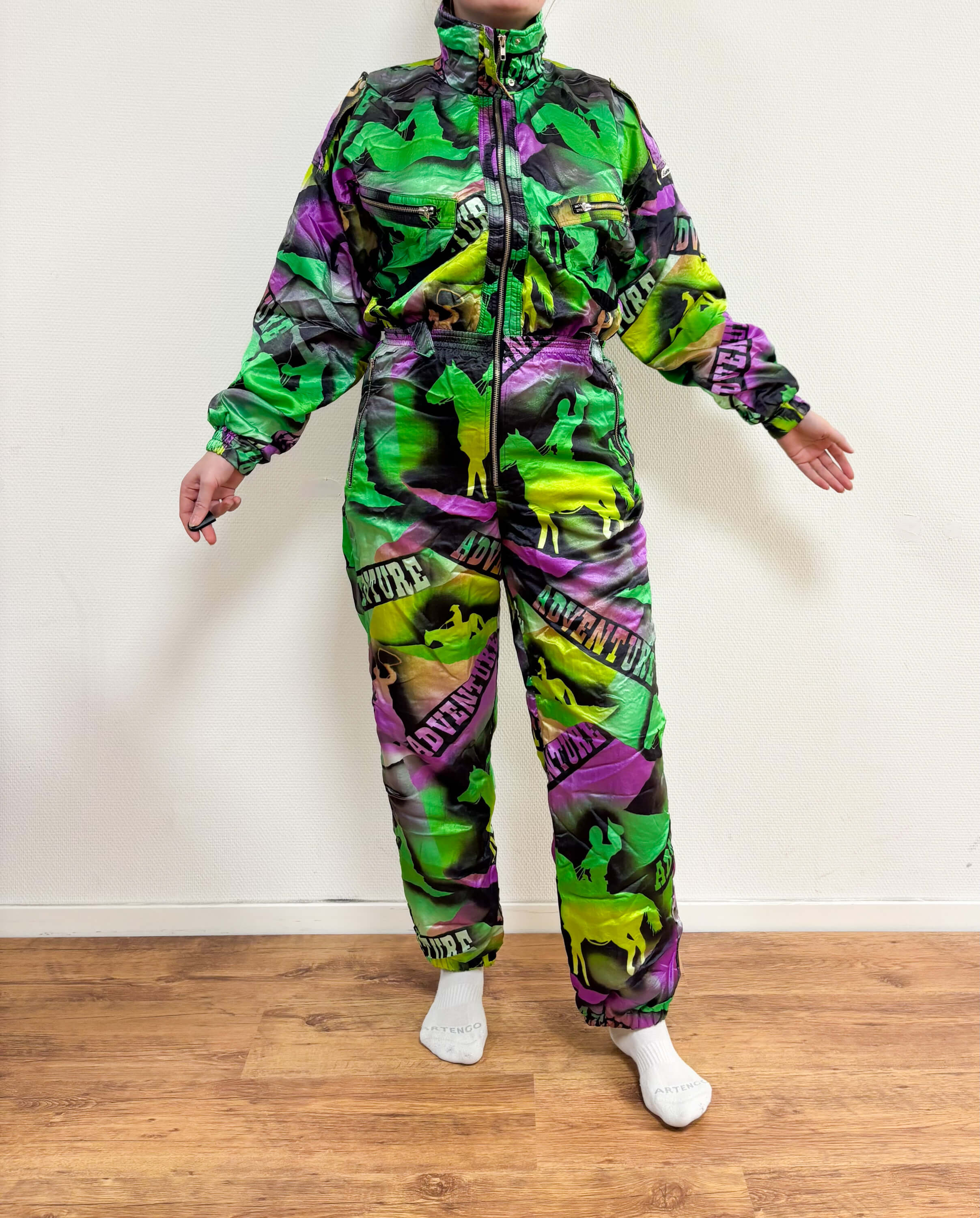 Vintage retro skipak - groen / paars met western paarden print maat M/L