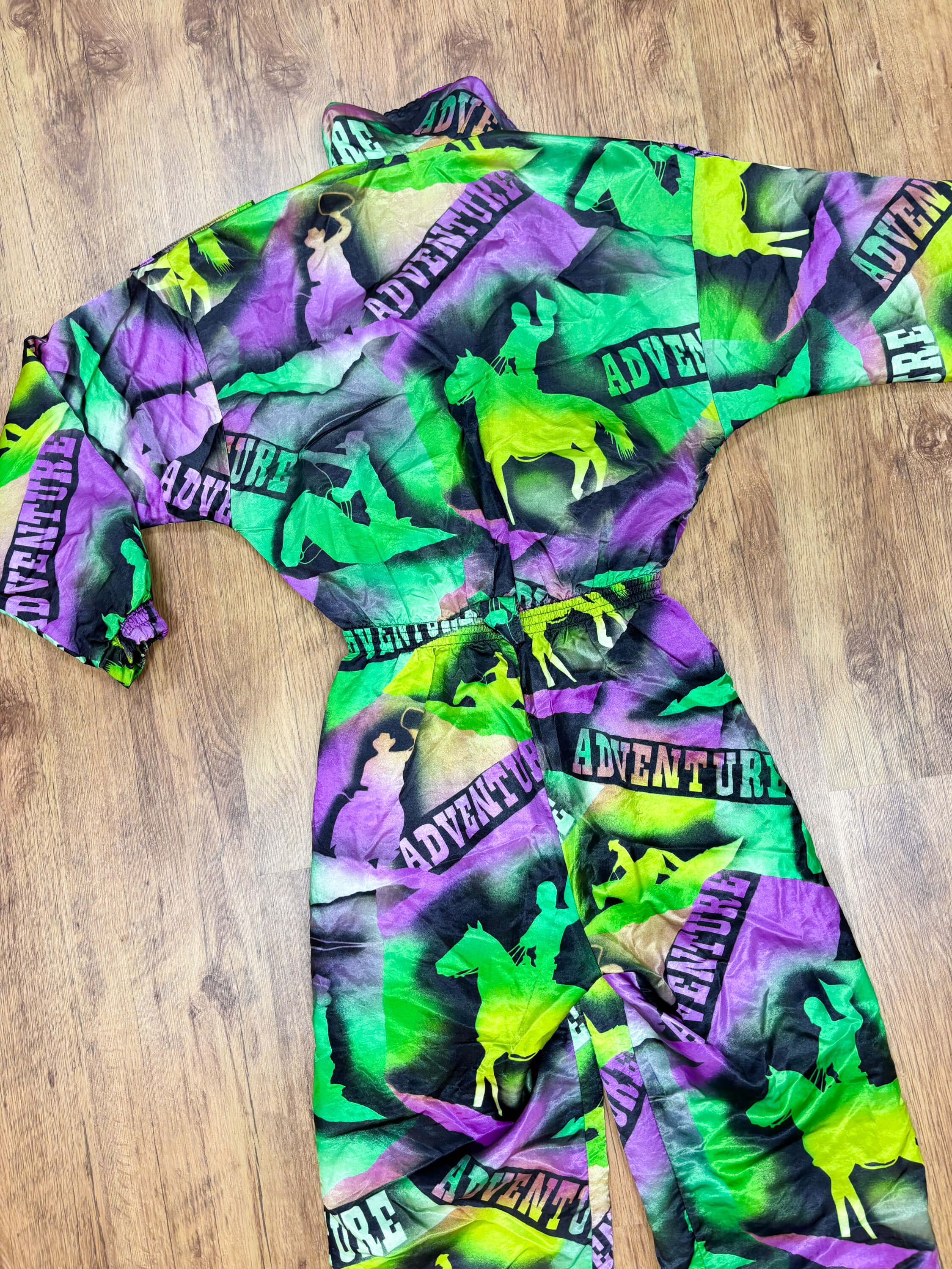 Vintage retro skipak - groen / paars met western paarden print maat M/L