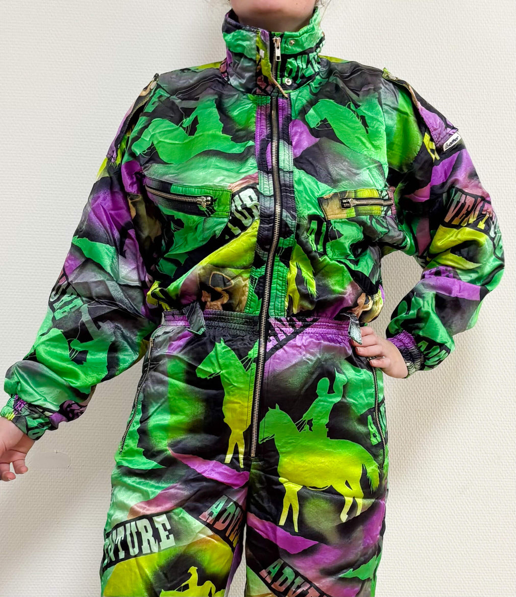 Vintage retro skipak - groen / paars met western paarden print maat M/L