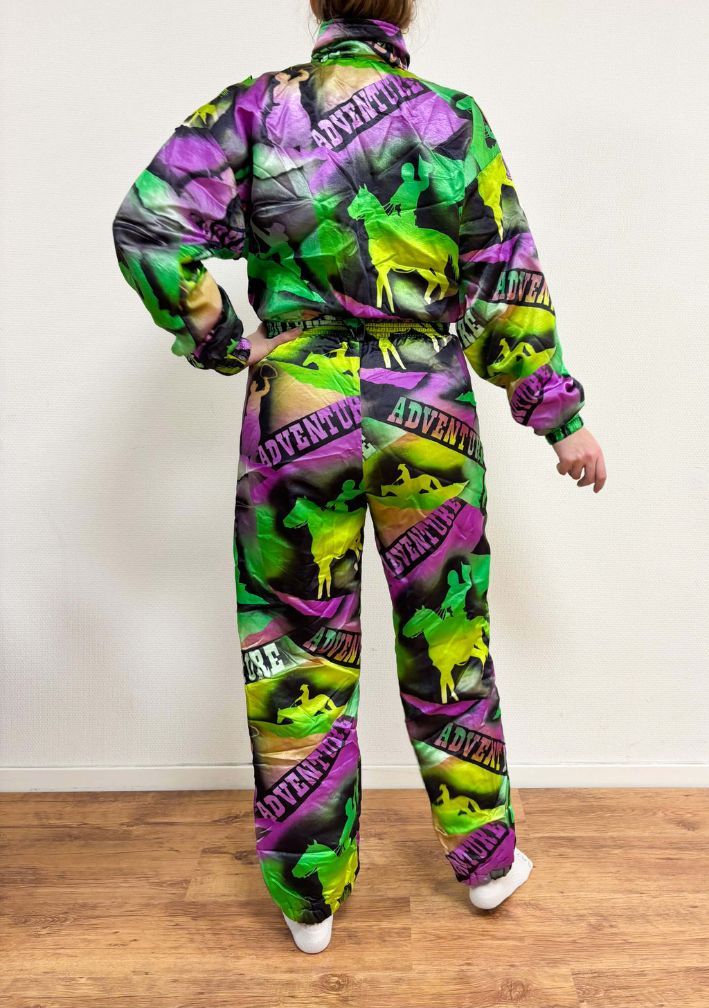 Vintage retro skipak - groen / paars met western paarden print maat M/L