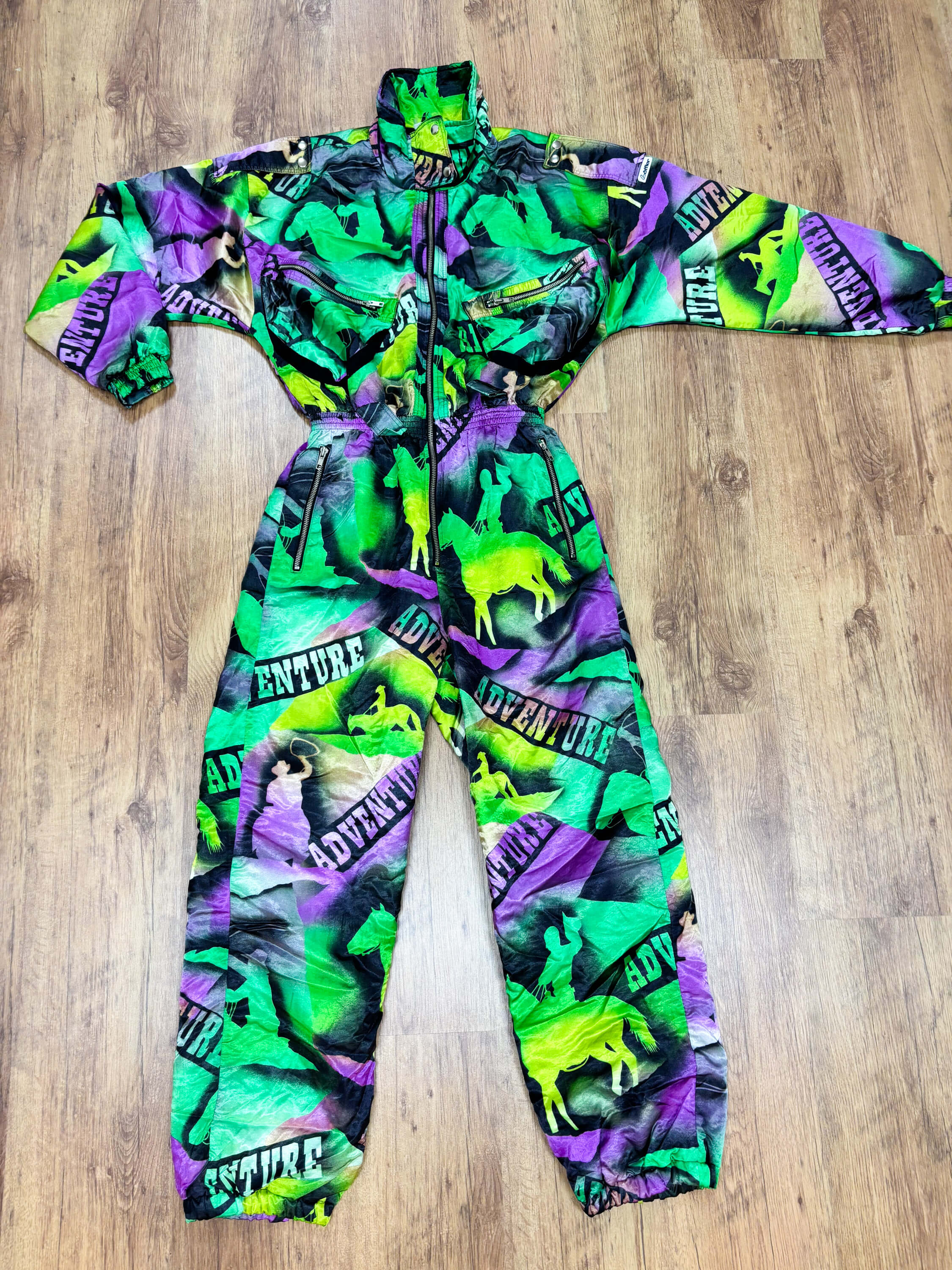 Vintage retro skipak - groen / paars met western paarden print maat M/L