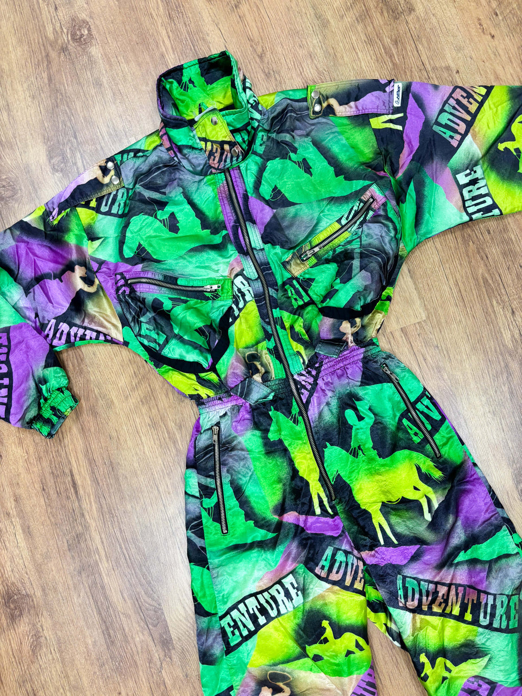 Vintage retro skipak - groen / paars met western paarden print maat M/L