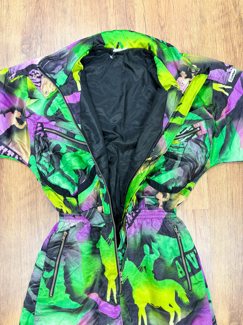 Vintage retro skipak - groen / paars met western paarden print maat M/L