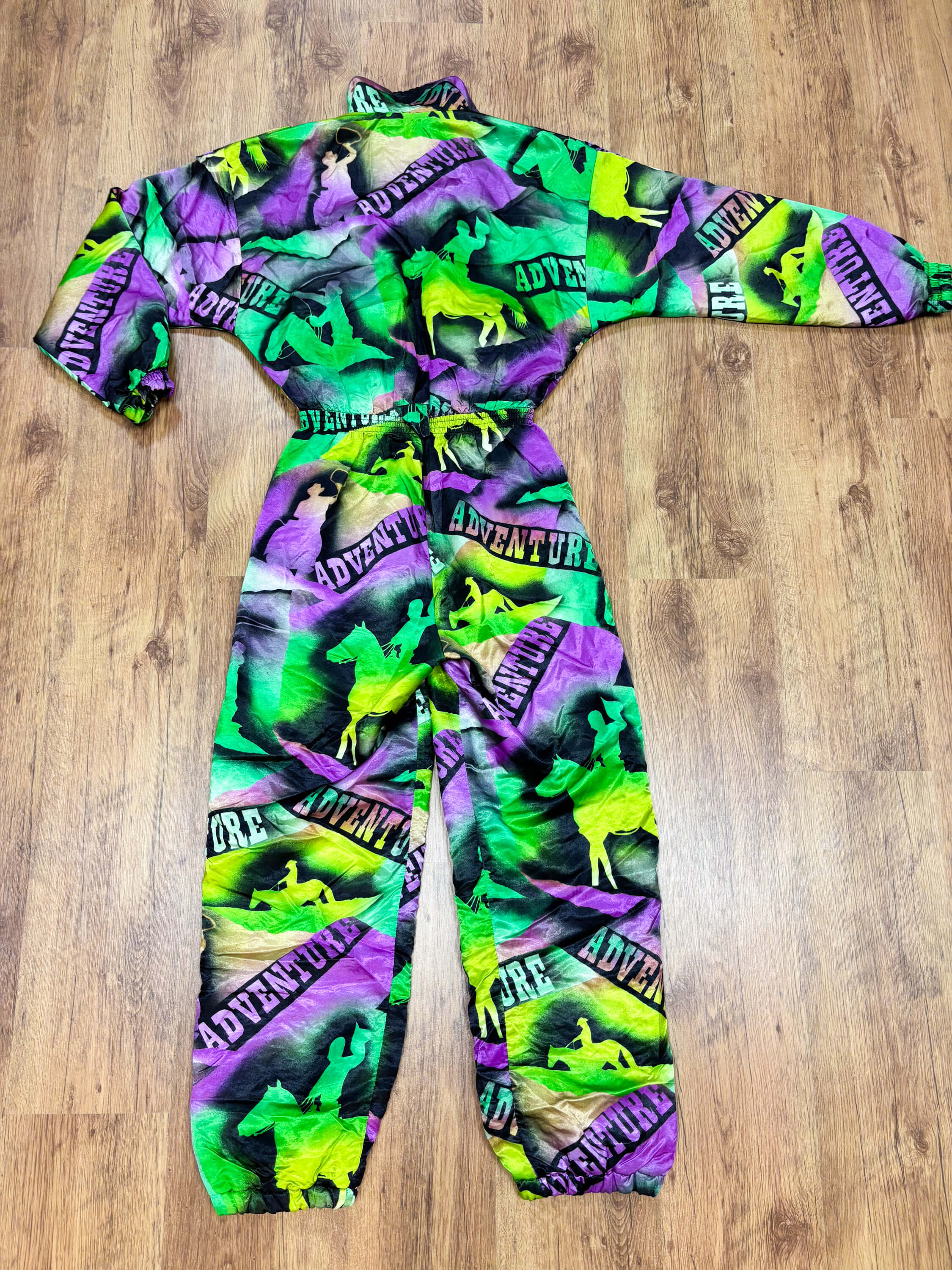 Vintage retro skipak - groen / paars met western paarden print maat M/L