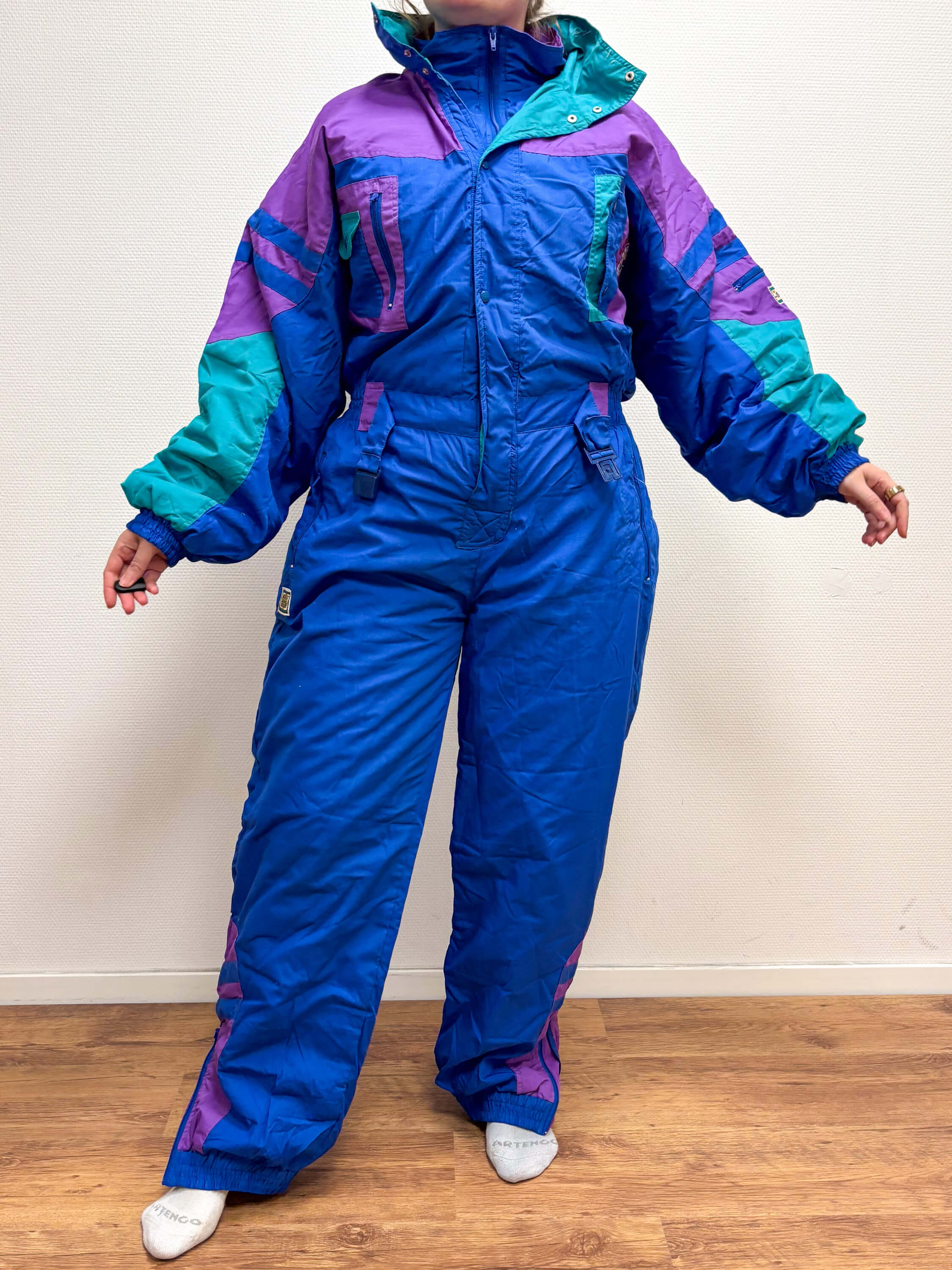 Vintage retro skipak - Blauw, paars, turquoise maat L/XL