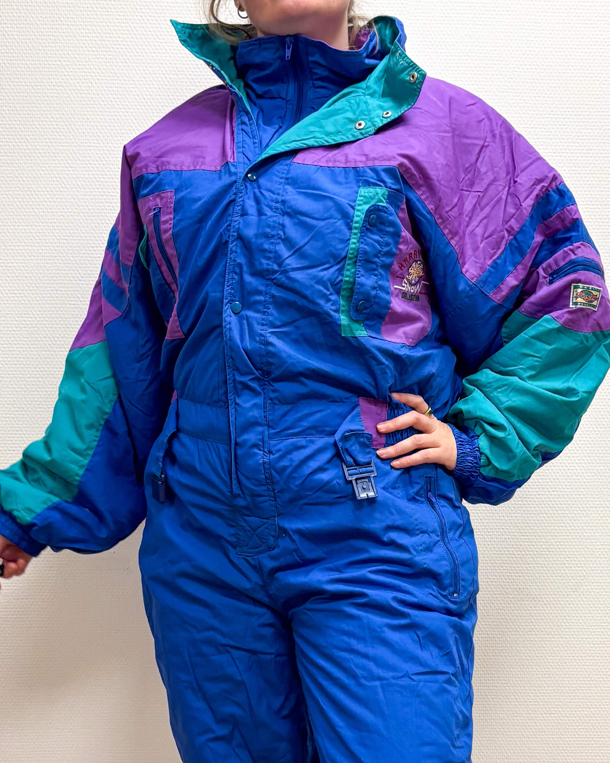 Vintage retro skipak - Blauw, paars, turquoise maat L/XL