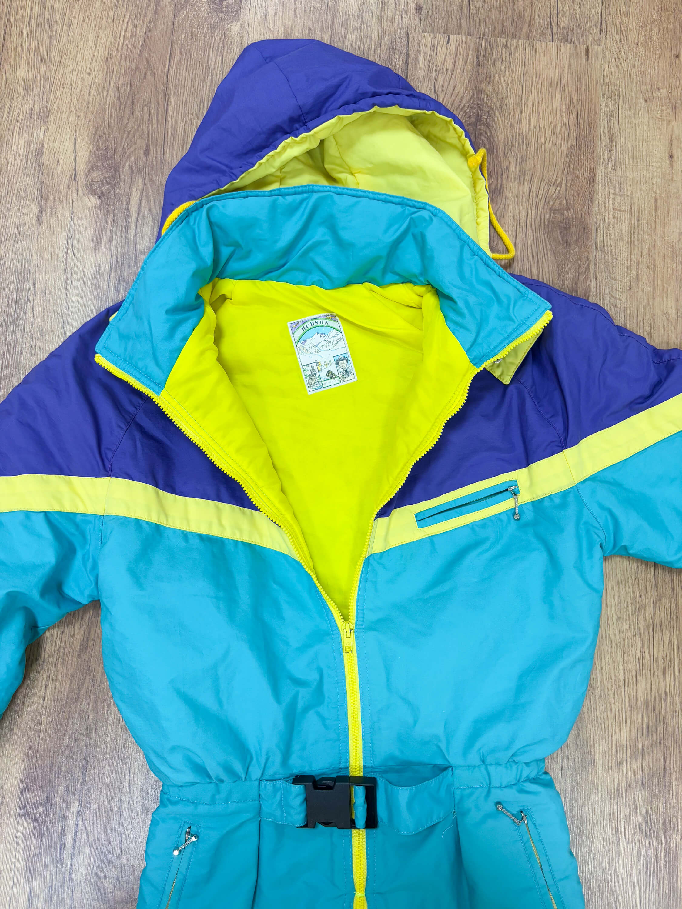 Vintage retro skipak - Hudson turquoise, geel, paars maat XS/S