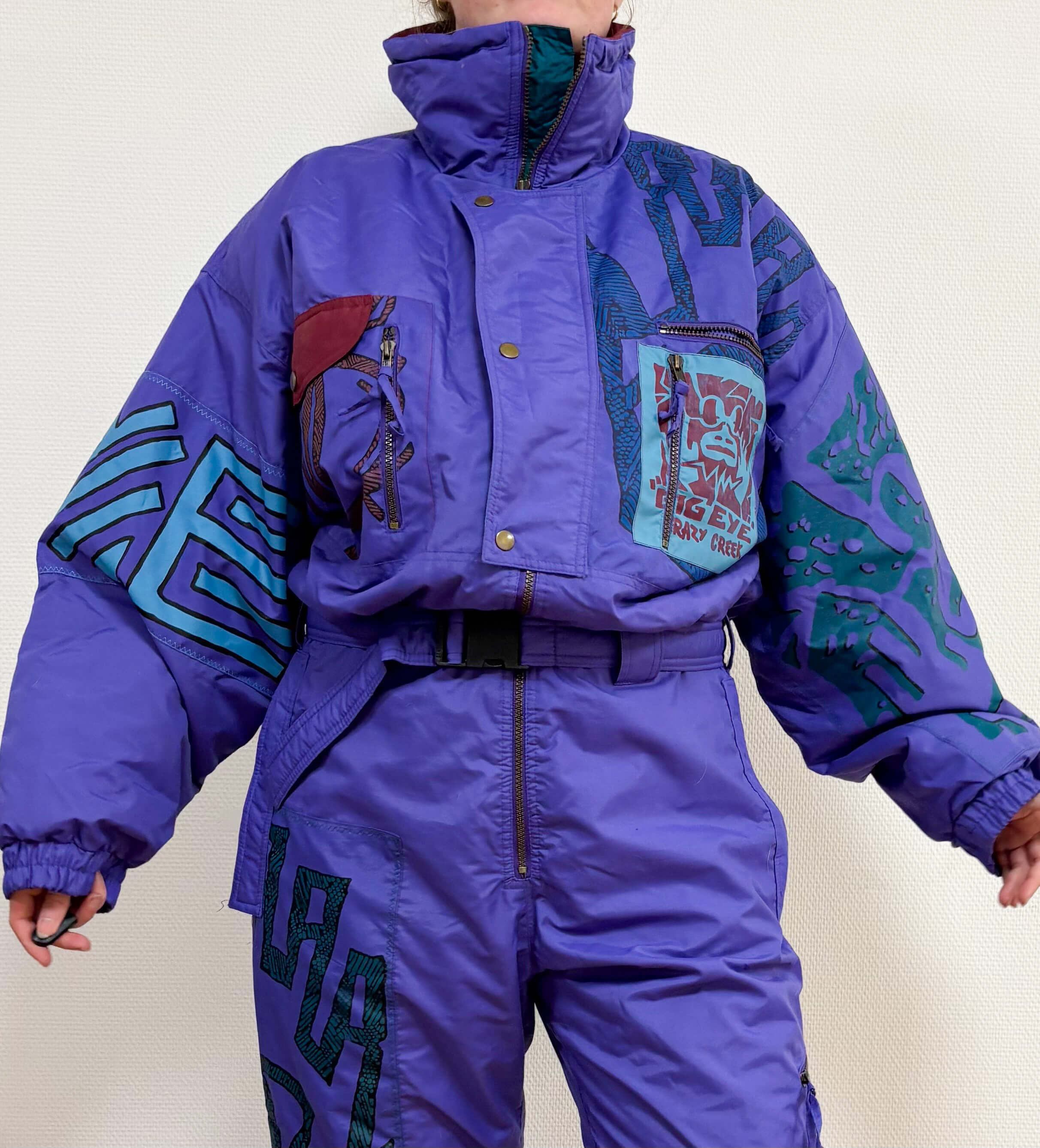 Vintage retro skipak - Paars met tribal / graffiti print maat L/XL