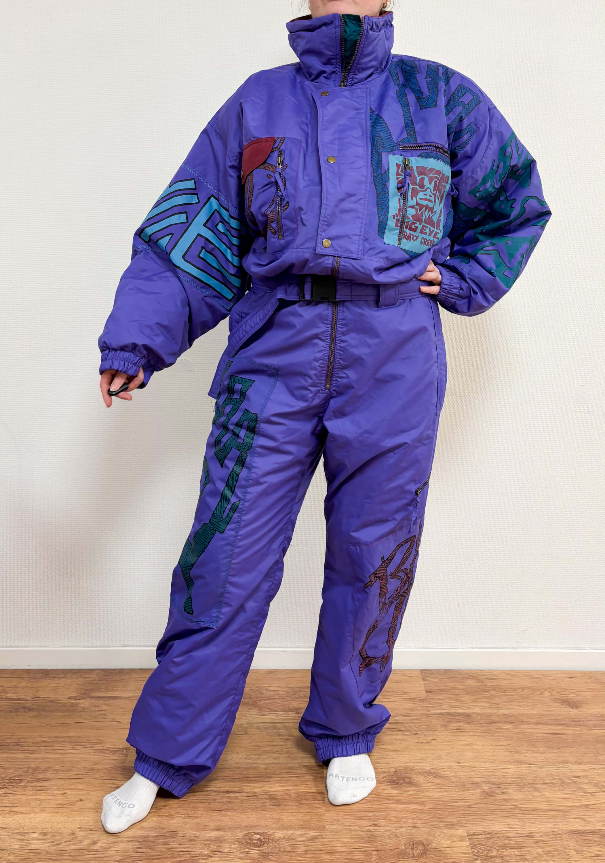 Vintage retro skipak - Paars met tribal / graffiti print maat L/XL