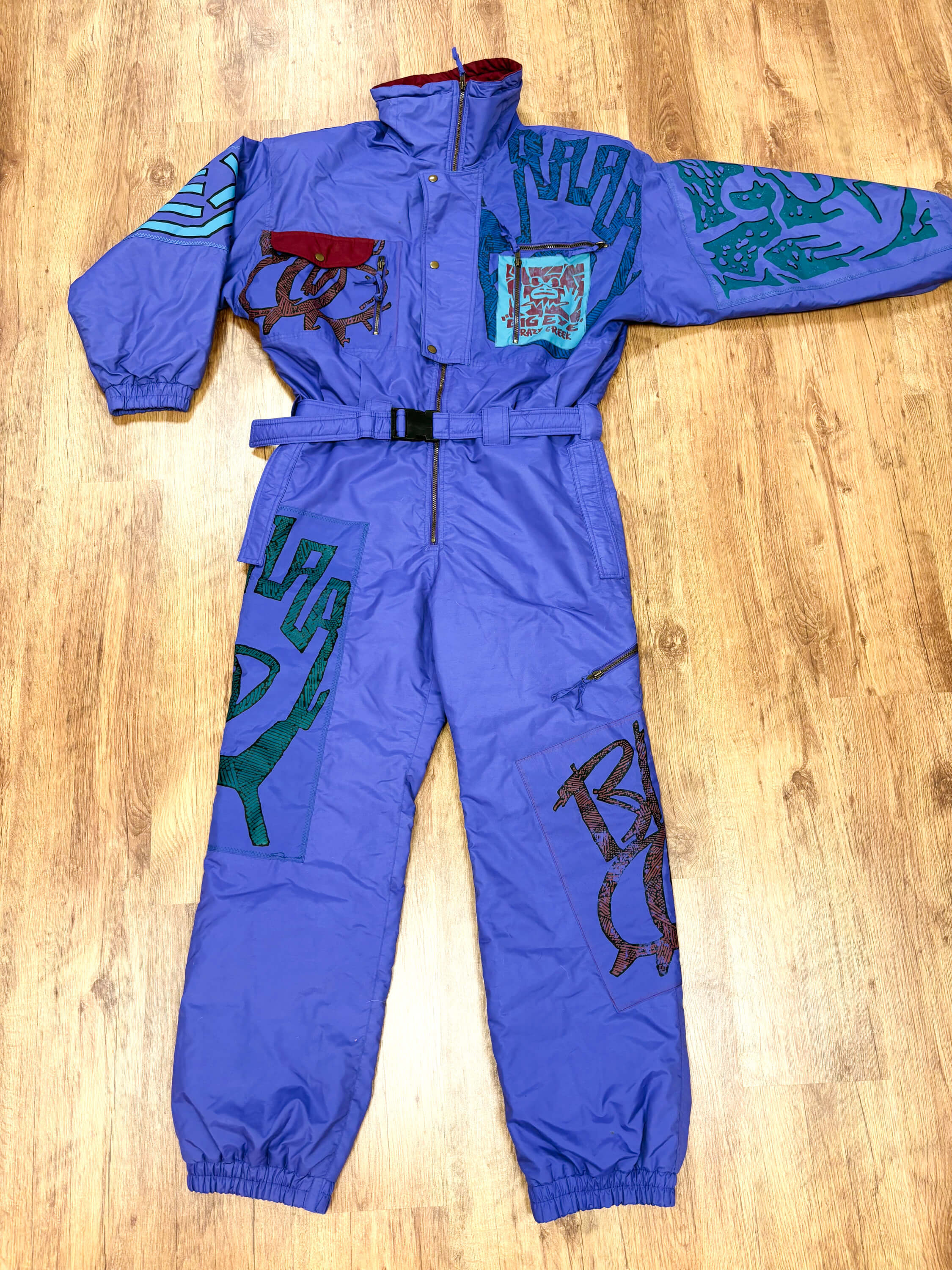 Vintage retro skipak - Paars met tribal / graffiti print maat L/XL