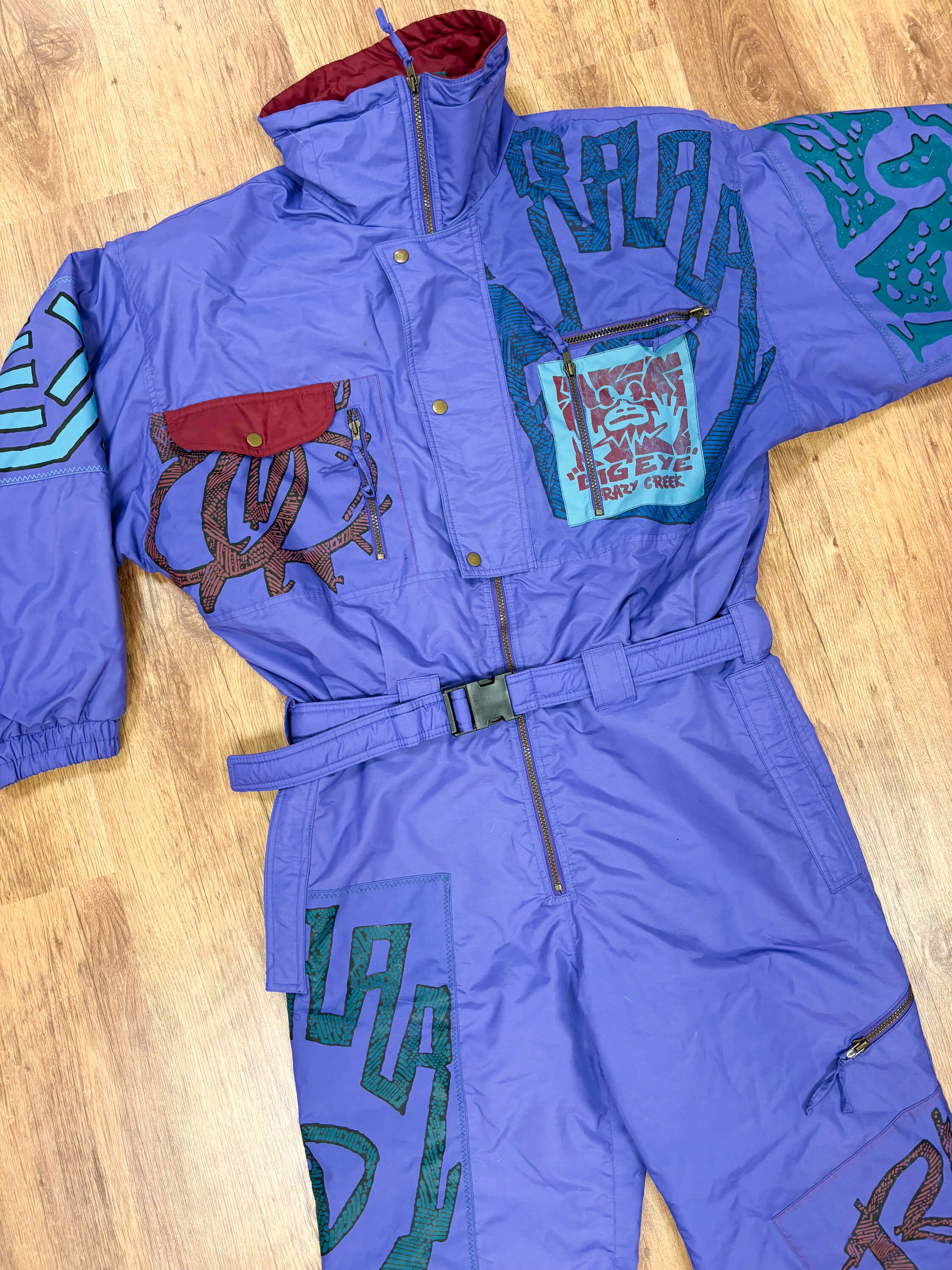 Vintage retro skipak - Paars met tribal / graffiti print maat L/XL