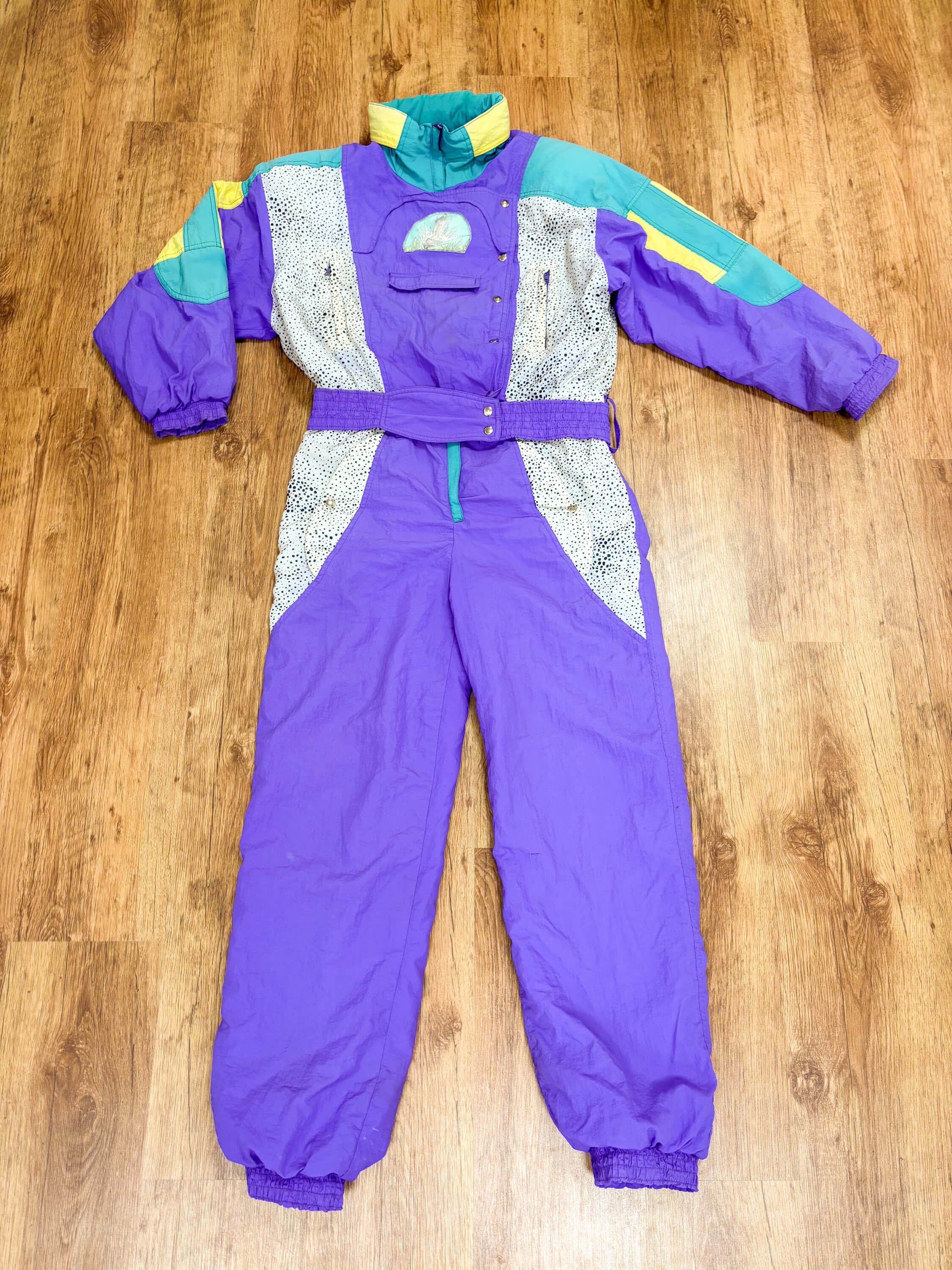 Vintage retro skipak - paars, wit, groen, polkadots maat M