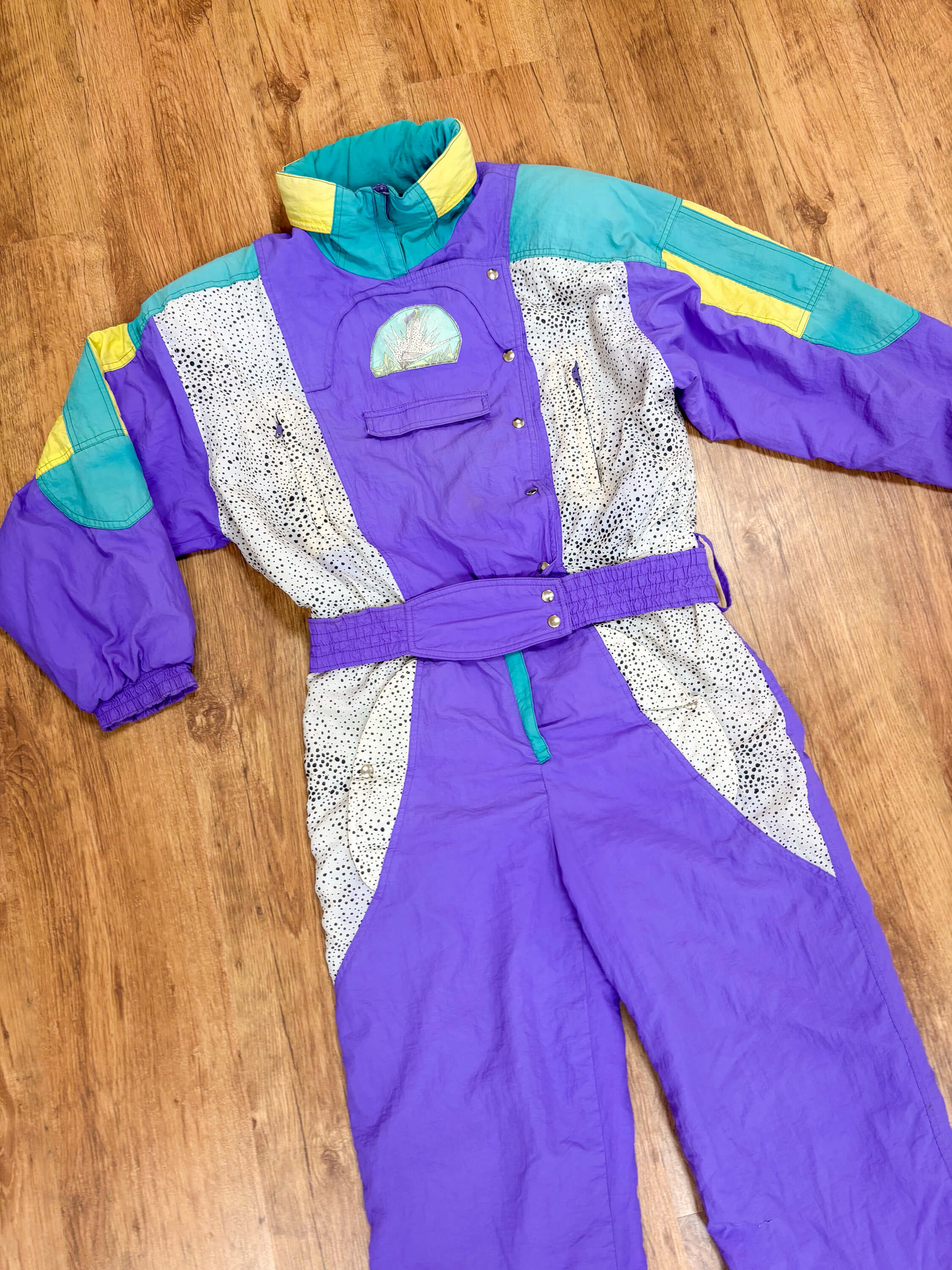 Vintage retro skipak - paars, wit, groen, polkadots maat M