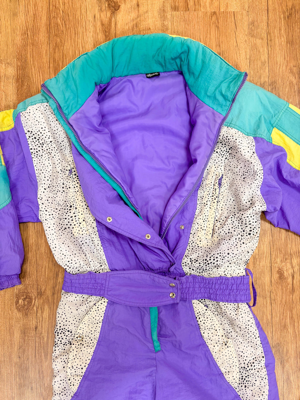 Vintage retro skipak - paars, wit, groen, polkadots maat M