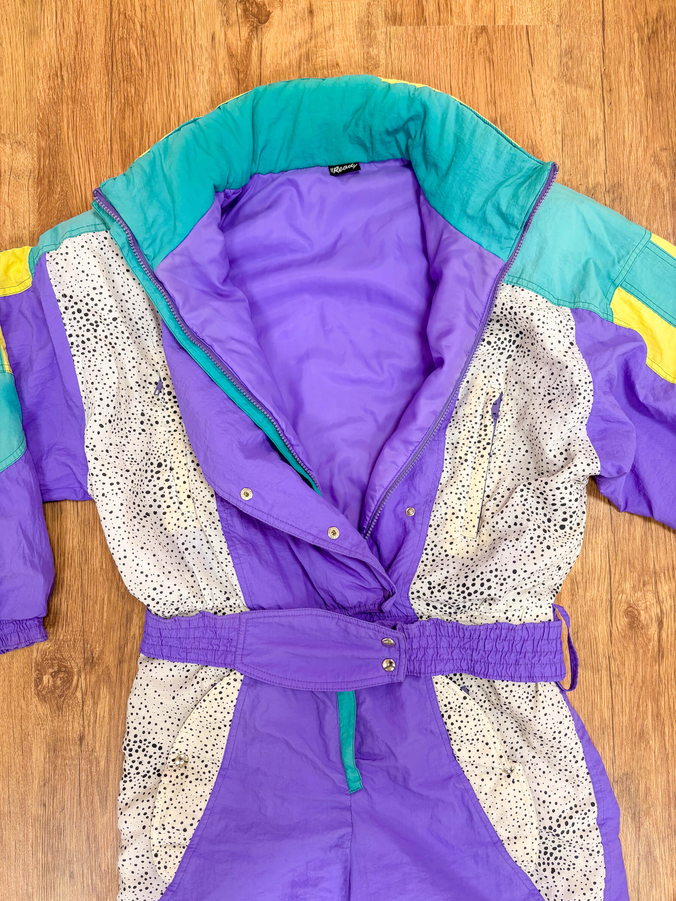 Vintage retro skipak - paars, wit, groen, polkadots maat M