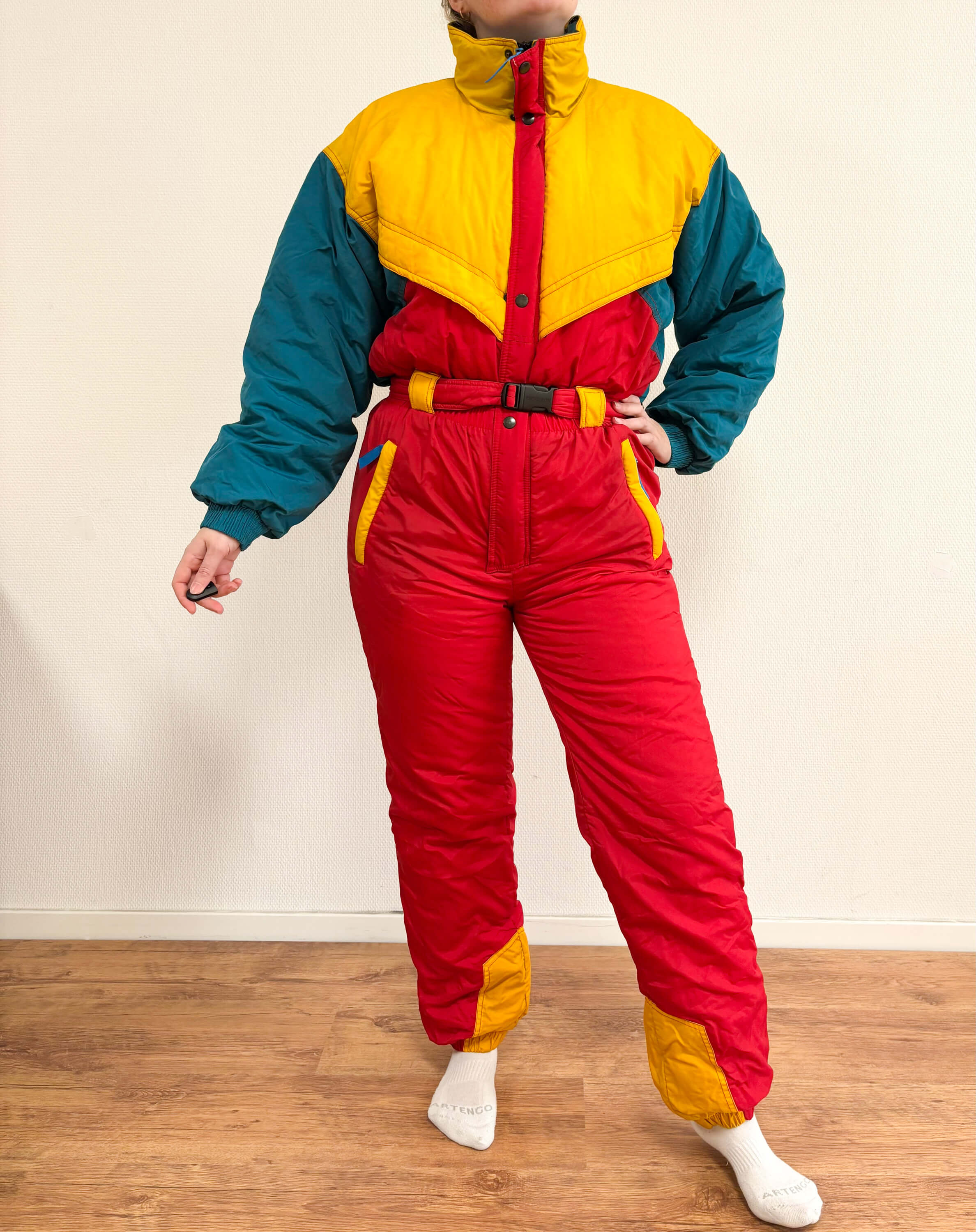 Vintage retro skipak - rood, geel, blauw/groen maat S/M