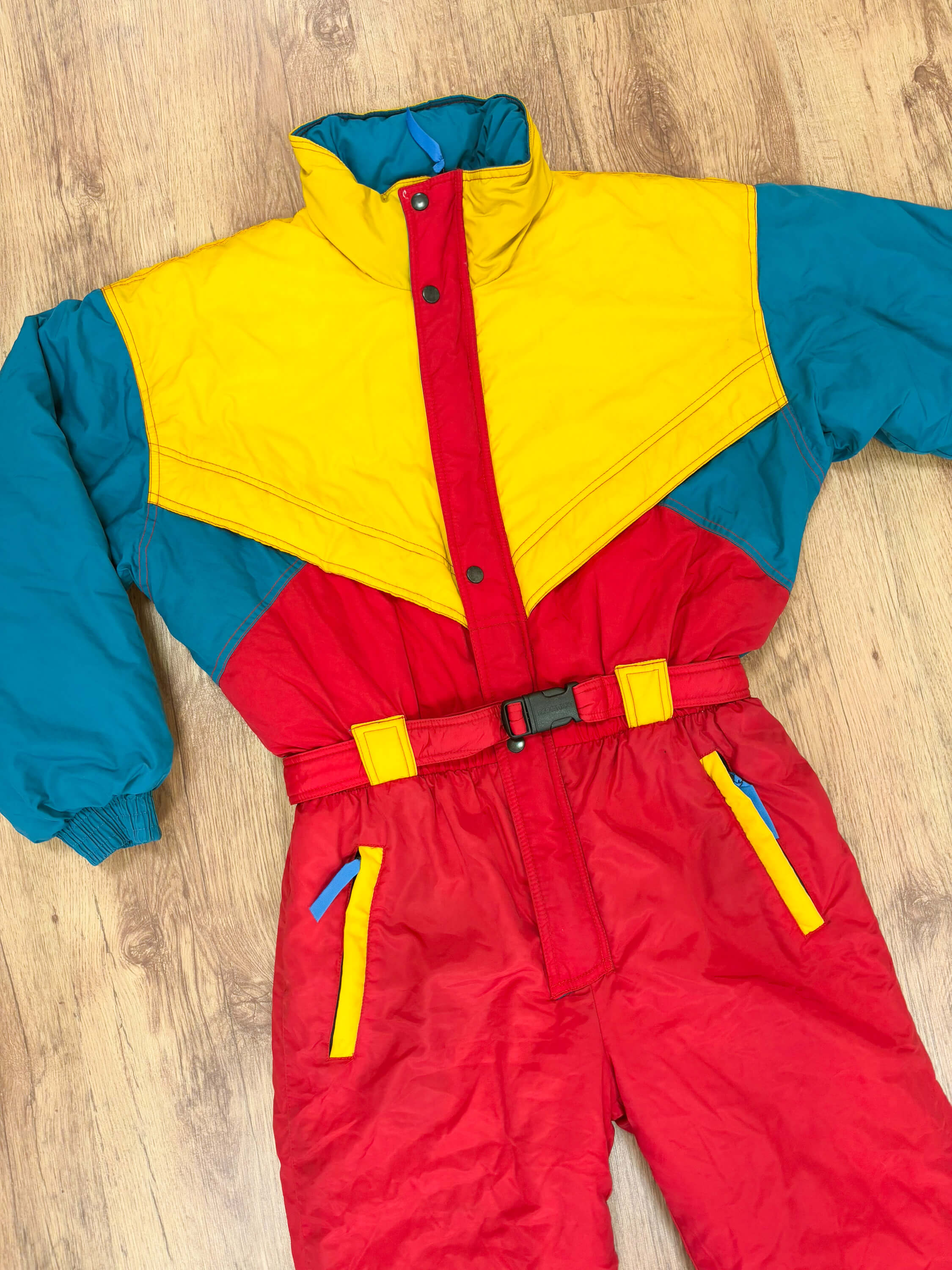 Vintage retro skipak - rood, geel, blauw/groen maat S/M