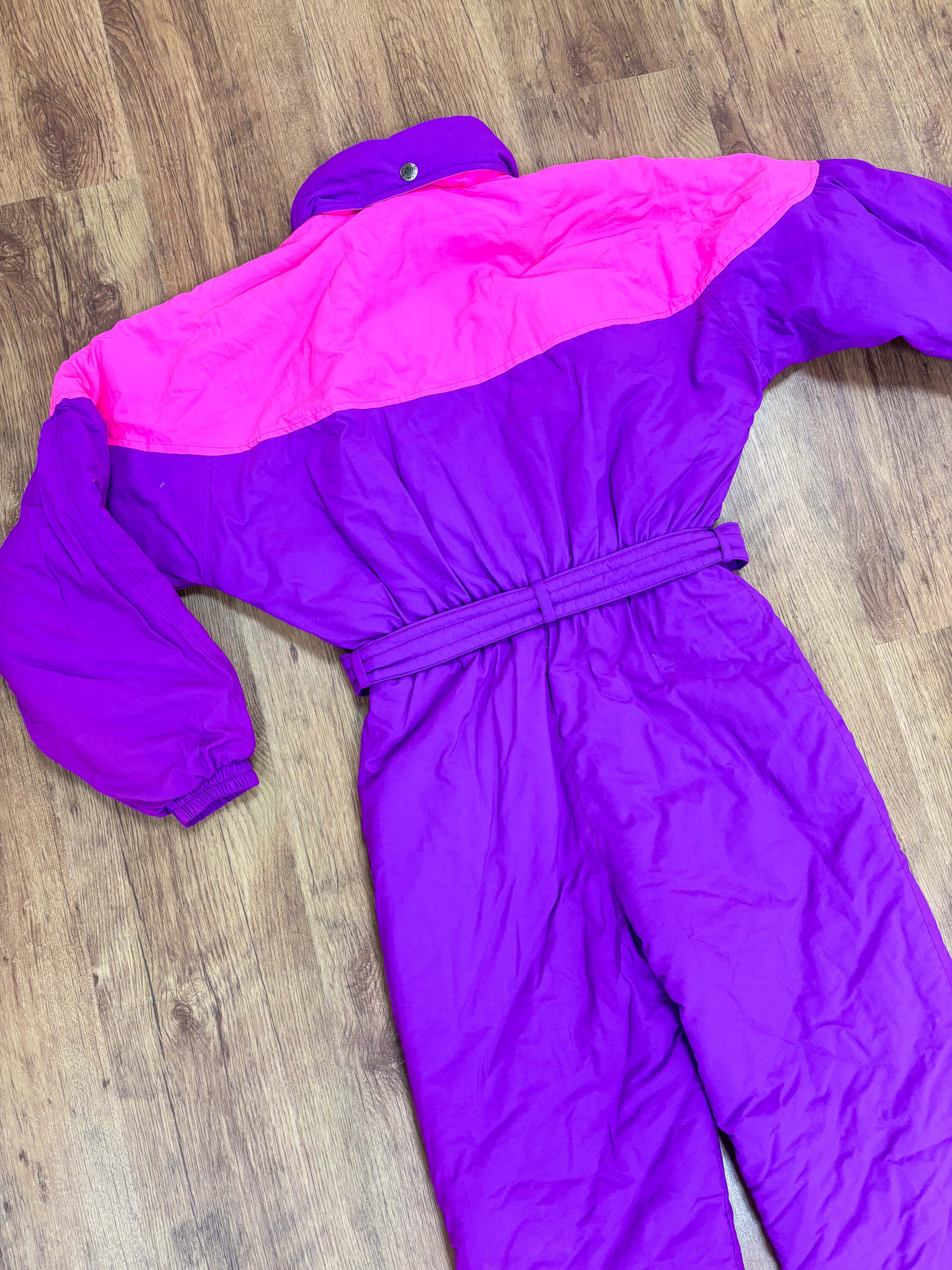 Vintage retro skipak - Paars met roze, fruit applique maat S