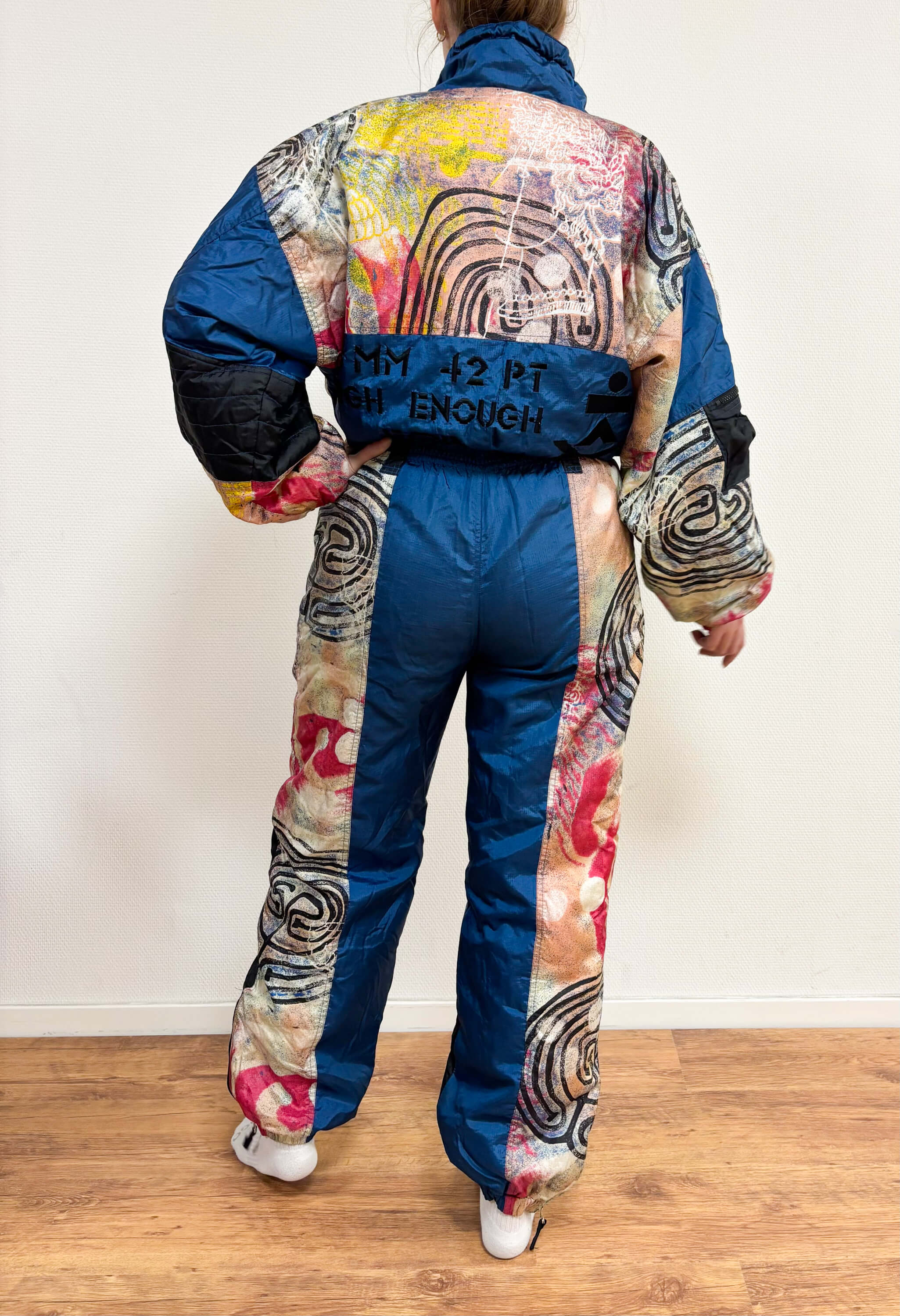 Vintage retro skipak - blauw met multicolor print maat L