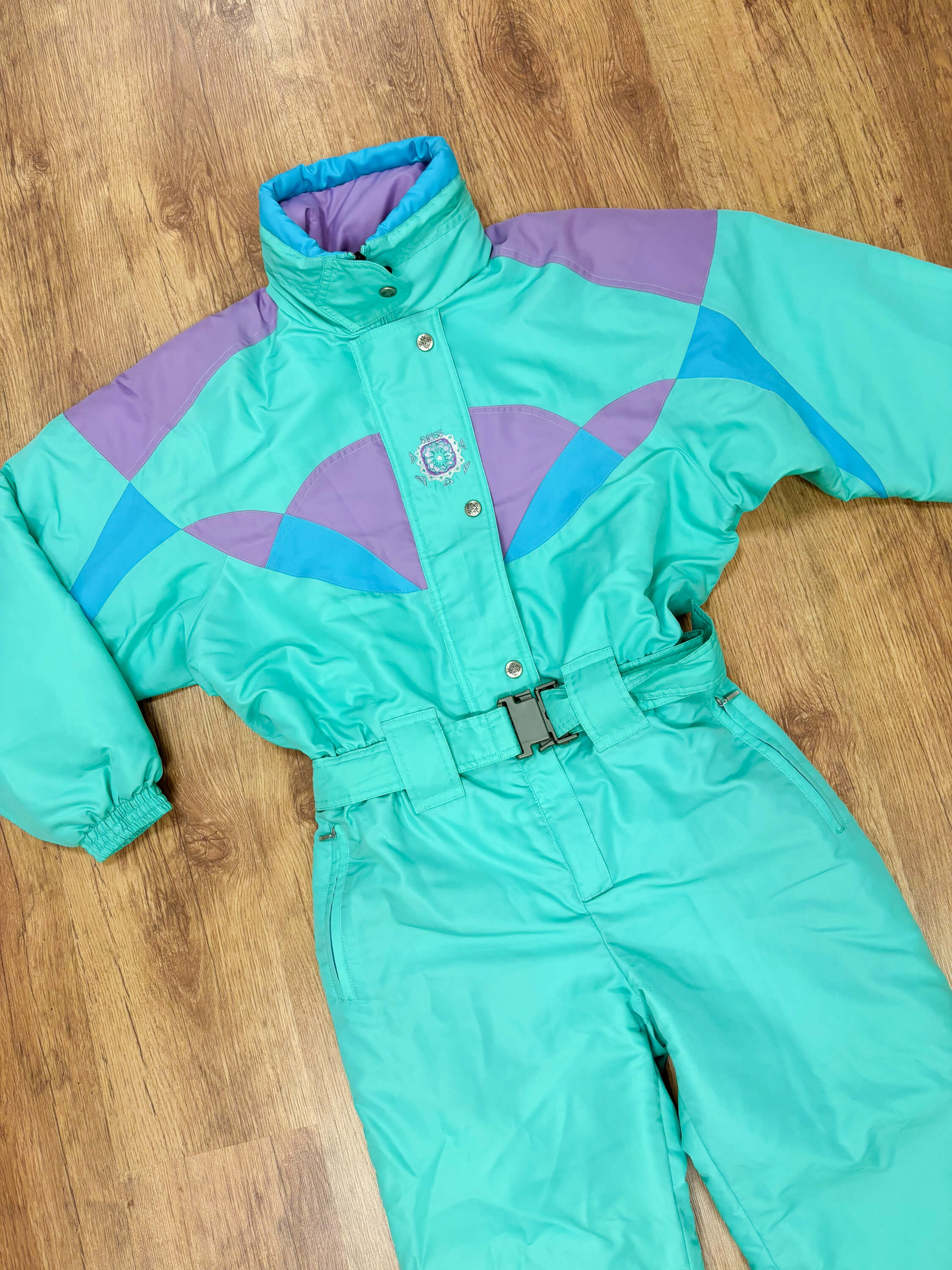 Vintage skipak - turquoise, lila, lichtblauw maat M