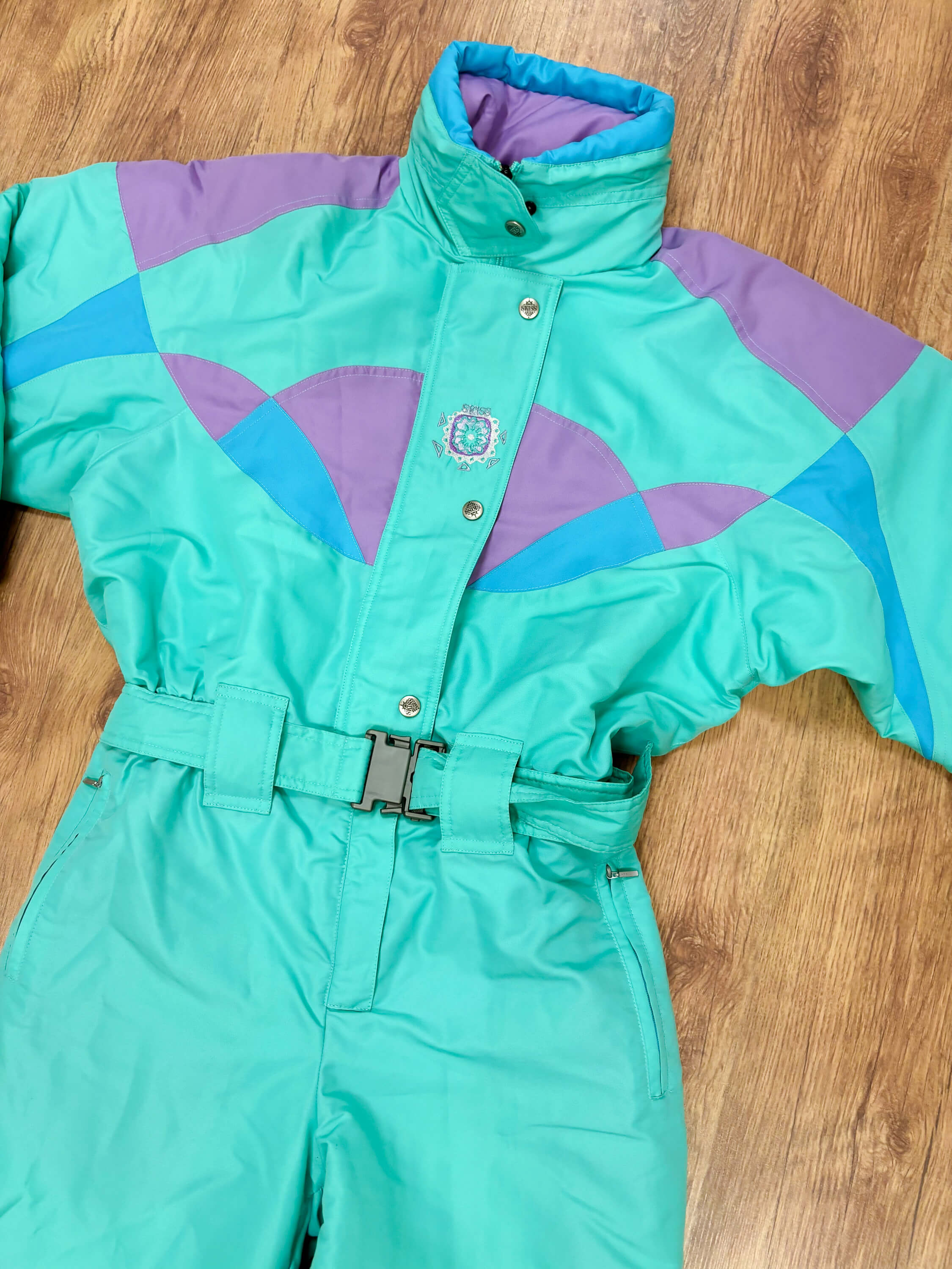 Vintage skipak - turquoise, lila, lichtblauw maat M