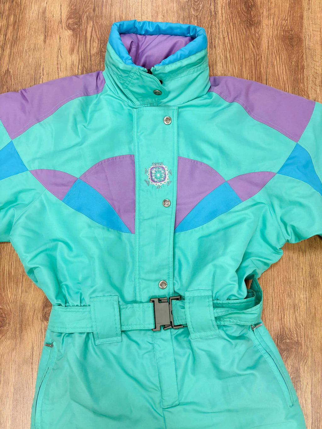 Vintage skipak - turquoise, lila, lichtblauw maat M