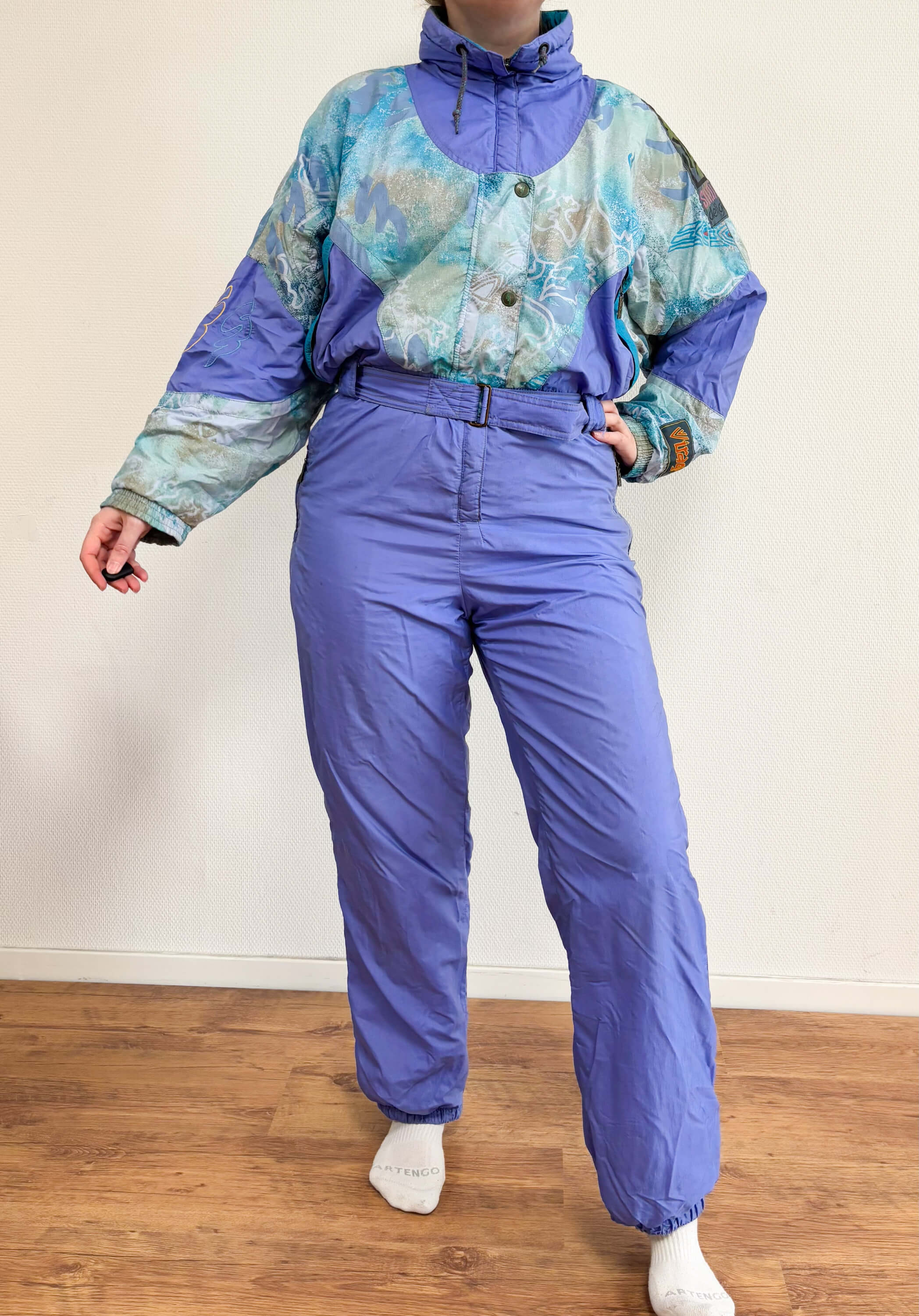 Vintage retro skipak - Virage lila, turquoise met print maat L